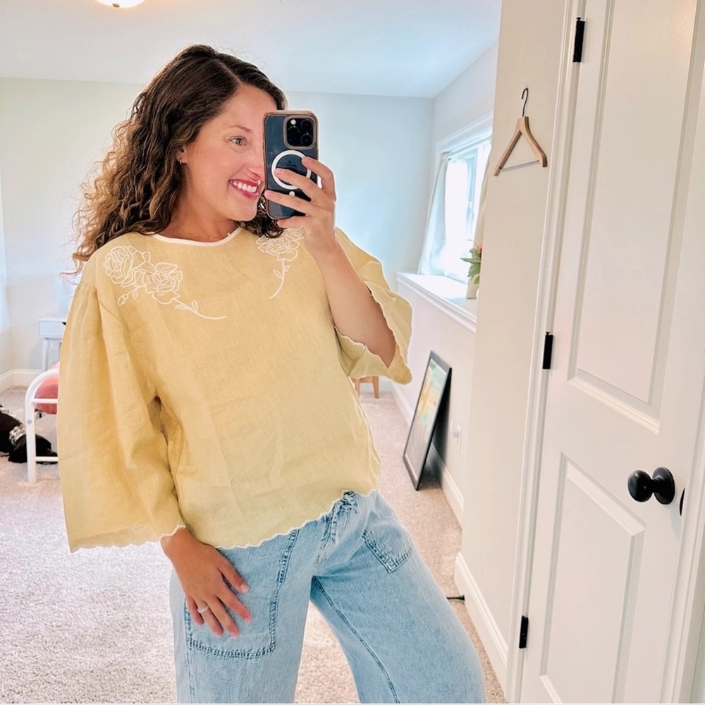 Yellow Embroidered Women's Top